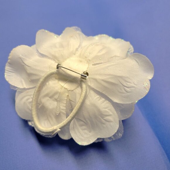 White Rose Hair Accessory Corsage Brooch or Hair Tie - Picture 2 of 14